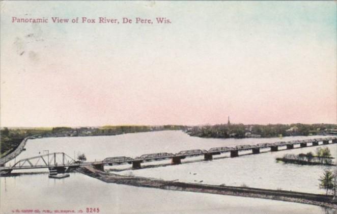 Wisconsin De Pere Panoramic View Of Fox River 1910