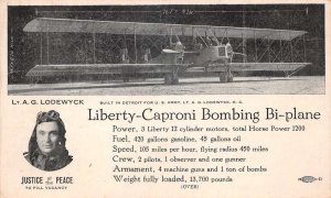 Liberty Caproni Bombing Bi-Plane Military Lt AG Lodewyck Non PC AA75690