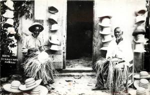 RPPC Postcard Haiti Men weaving Straw Hats Caribbean Islands unposted