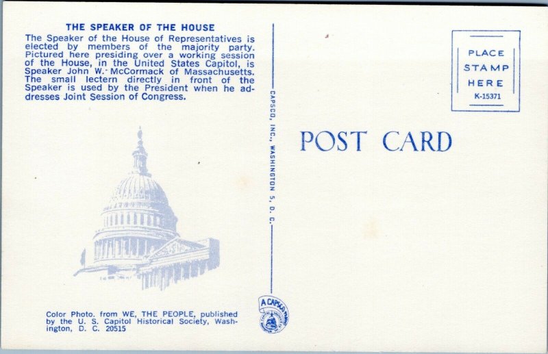 postcard Washington DC - Speaker of The House - John W. McCormack of MA