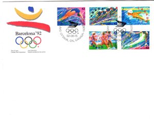 First Day Cover,   Albertville 1992 Olympic, 5 Stamps of Winter Sports