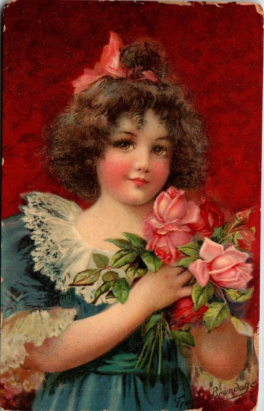 Christmas Girl Holding Flowers BIN