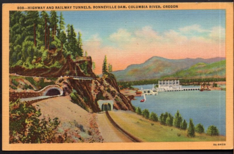 Oregon Highway and Railway Tunnels Bonneville Dam Columbia River - LINEN