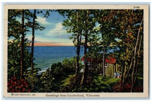 1947 Scenic View Trees Lake Greetings From Cumberland Wisconsin Vintage Postcard