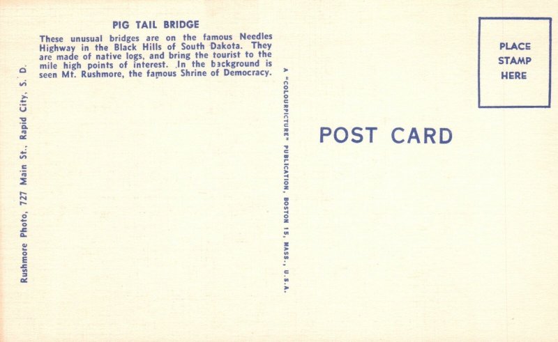 Vintage Postcard 1930's View of Pig Tail Bridge Black Hills of South Dakota SD