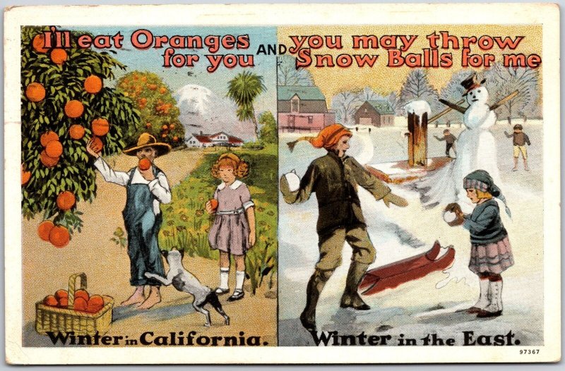 1927 Winter in California CA Orange Picking Ski on Winter Posted Postcard