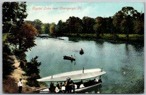 Champaign Illinois 1909 Postcard Crystal Lake Boating