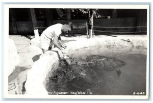 c1940's Feeding Turtles Aquarium Key West Florida FL RPPC Photo Vintage Postcard