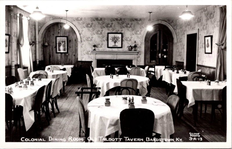 RPPC Colonial Dining Room, Old Talbott Tavern Bardstown KY c1952 Postcard S59