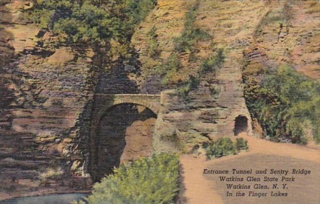 New York Watkins Glen Entrance Tunnel and Sentry Bridge 1952 Curteich