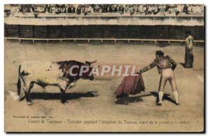 Postcard Old Bulls Bullfighting Toreador Racing calling the & # 39attention b...