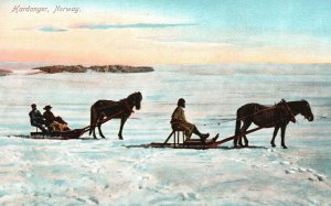 Vintage Postcard 1910's Horse Drawn Sled Hardanger Norway