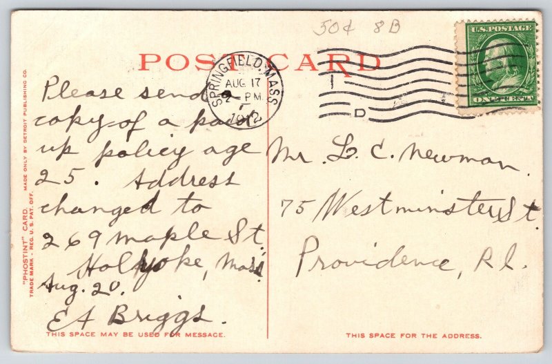 Springfield MA~Forest Park~Mirror Lake~Reflection~Detroit Pub Co 1912 Postcard