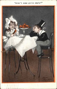 Children Comic Dinner Date Boy Annoyed Girl Over Eating 1920s-30sPostcard