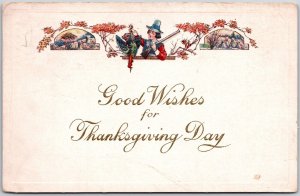 1910's Girl Catching The Turkey Good Wishes For Thanksgiving Day Posted Postcard