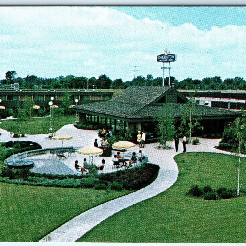 c1970s Galesburg, IL Sheraton Motor Inn Motel Birds Eye Patio Vtg Chrome PC A318