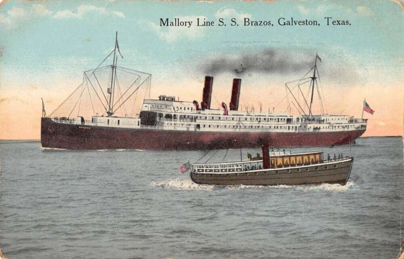 Galveston Texas Mallory Line SS Brazos Steamer Postcard AA39516