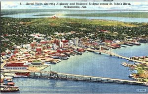 Aerial View Jacksonville Florida St. Johns's River Postcard Standard View Card