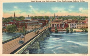 Vintage Postcard 1930's North Bridge Over Androscoggin River Lewiston Auburn ME