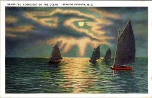 Seaside Heights, NJ New Jersey  SAILBOATS & MOONLIGHT ON THE OCEAN  Postcard
