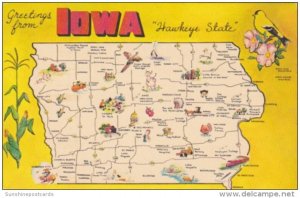 Greetings From Iowa The Hawkeye State With Map