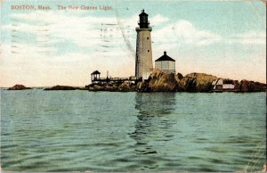 New Graves Light Lighthouse Boston MA c1909 Vintage Postcard C78