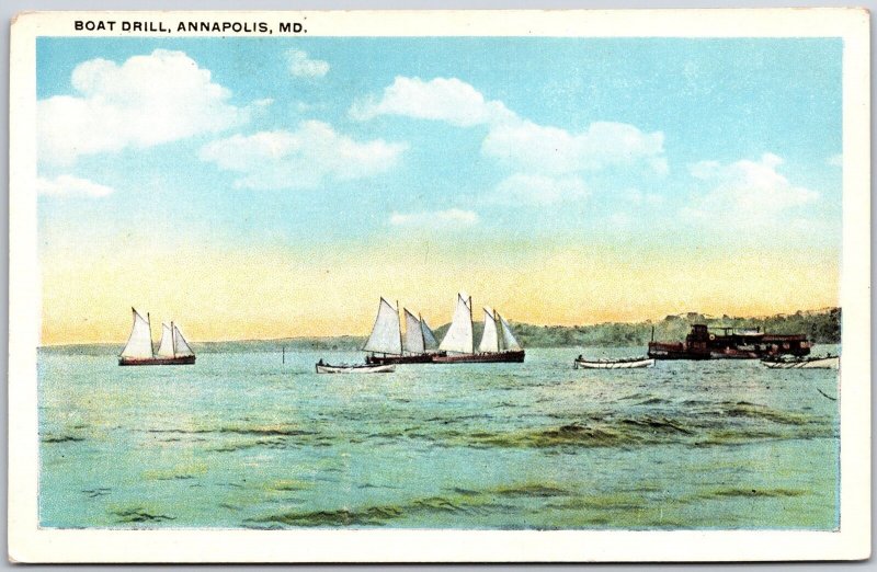 Annapolis Maryland MD, US Naval Academy Boat Drill, Sail Boats, Vintage Postcard