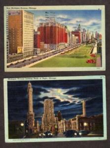 IL Lot 2 Michigan Ave CHICAGO ILLINOIS Postcards Night