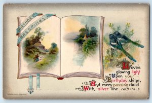 c1910s Birthday Greetings Books And Song Birds Winsch Back Elizabeth NJ Postcard