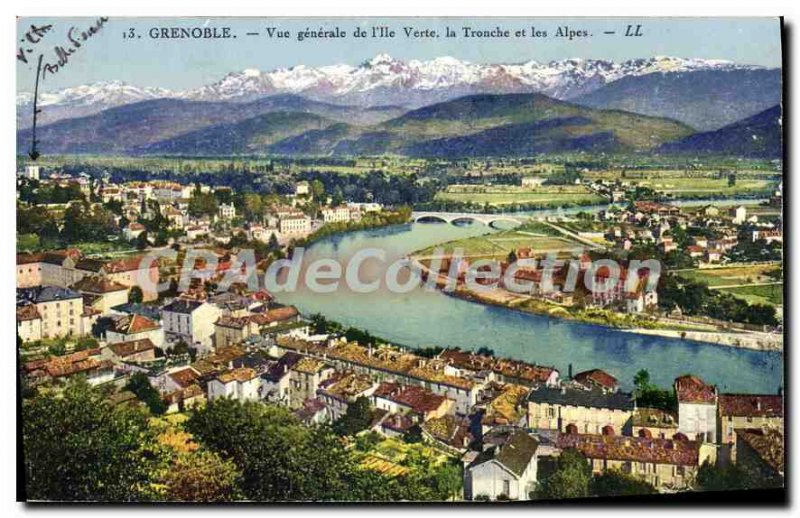 Old Postcard Grenoble Vue Generale De La Tronche I'Ile Green And The Alps