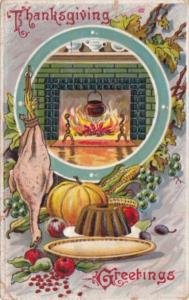 Thanksgiving With Turkey Hanging By Fireplace 1910
