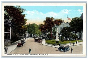 View Of Memorial Park And Soldier's Monument Malone New York NY Vintage Postcard 