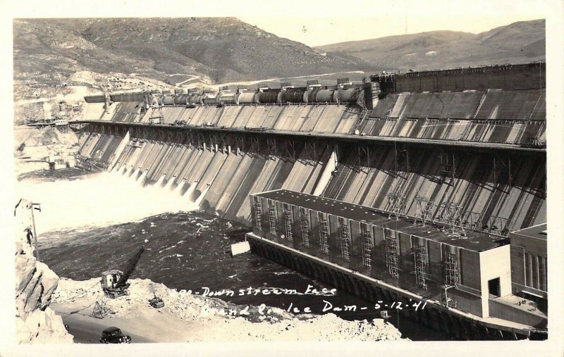 Real Photo, Downstream Face, Grand Coulee Dam, Columbia River, WA,  Old Postcard