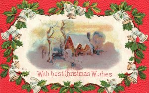 Christmas With Best Christmas Wishes Snow Homestead Holiday Vintage Postcard