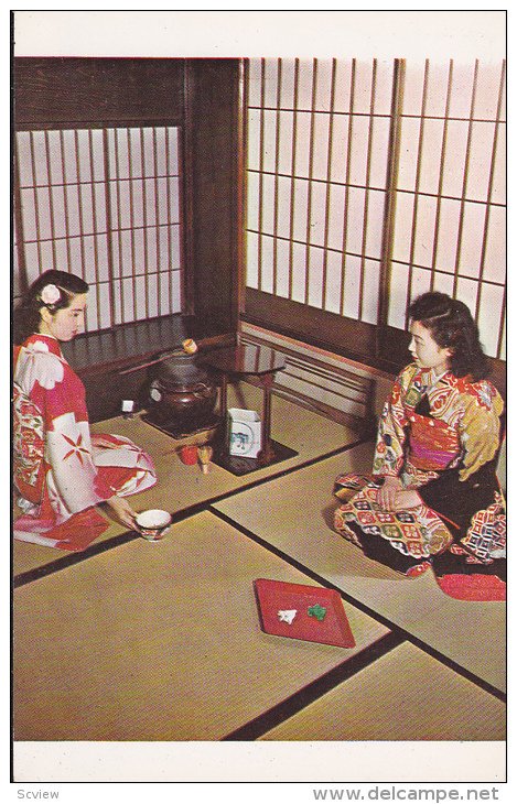 Ancient Tea Ceremony Performed by Two Pretty Japanese Girls In A Typical Japa...