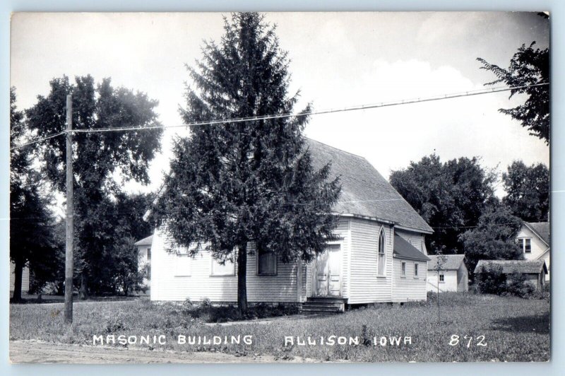 Allison Iowa IA Postcard RPPC Photo Masonic Building c1950's Unposted Vintage