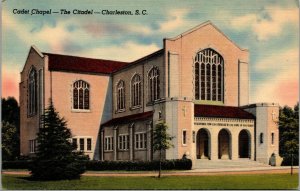 Vtg Charleston South Carolina SC Cadet Chapel The Citadel 1940s Linen Postcard