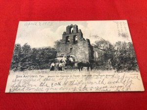 1908 SAN ANTONIO TX Mission San Francisco de Espada, people on carriage, TUCK