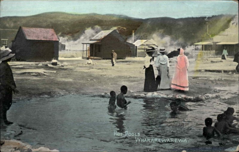 Whakarewarewa New Zealand Hot Pools c1915 Tinted Real Photo Postcard
