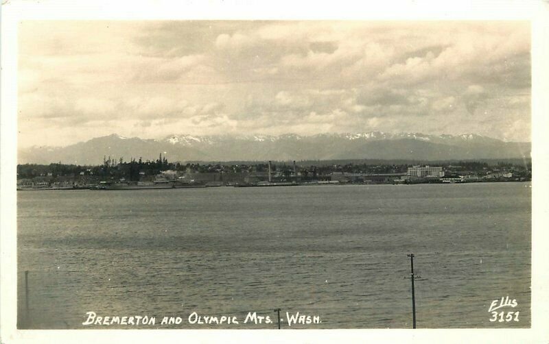 Bremerton Olympic Mountains Washington Ellis 1940s RPPC Photo Postcard 20-2524