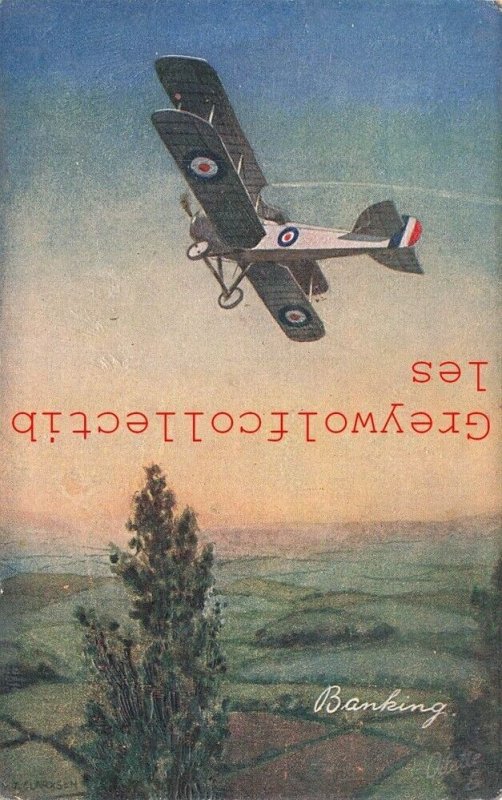 Biplane, Banking, Turning, Rapheal Tuck No. 3101, Oilette