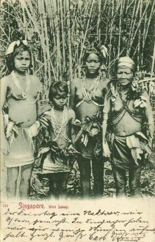 straits, Malay Malaysia, Topless Wild Sakey Sakai Women of Perak (1910) Postcard