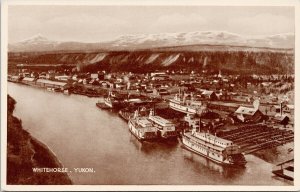 Whitehorse Yukon YT Birdseye Steamers Ships Unused RG Lee Litho Postcard H41