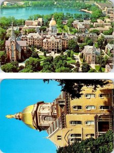 2~Postcards IN, Indiana UNIVERSITY OF NOTRE DAME Bird's Eye View & Golden Dome