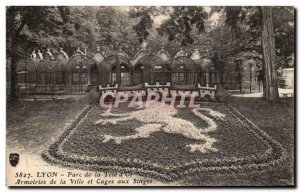 Old Postcard Lyon Park Tete d & # 39Or Arms of the city and cages with monkey...