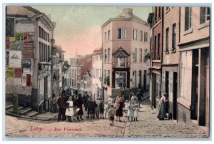 Liege Belgium Postcard Scene at Rue Pierreuse c1910 Antique Unposted