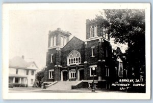 Brooklyn Mount Pleasant Iowa IA Postcard RPPC Photo Methodist Church 1954 Posted