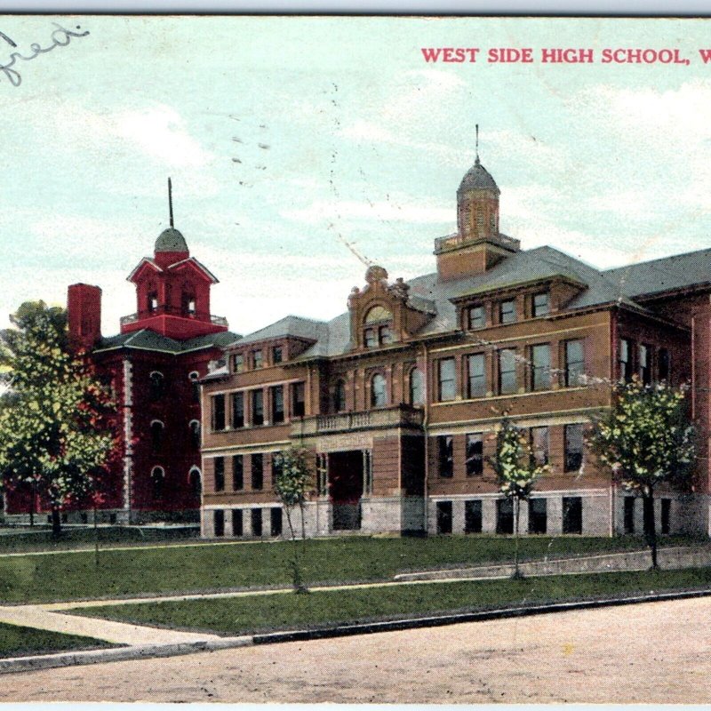 c1910s Waterloo, IA City Old West Side High School Building Litho Postcard A61 