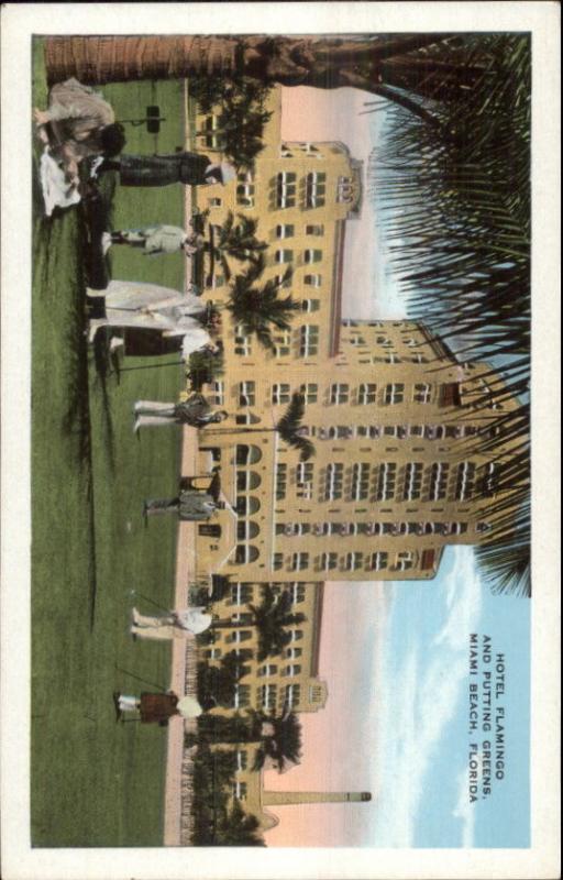 Miami Beach FL Hotel Flamingo Golf Golfing Putting Green c1920 Postcard myn