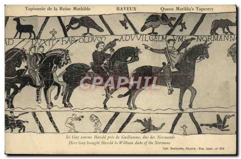 Postcard Old Bayeux Tapestry of Queen Mathilde Here Guy brought Harold near W...